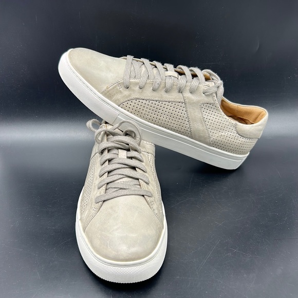 TRASK AARON GRAY PERFORATED LEATHER MENS SNEAKERS - Picture 1 of 9